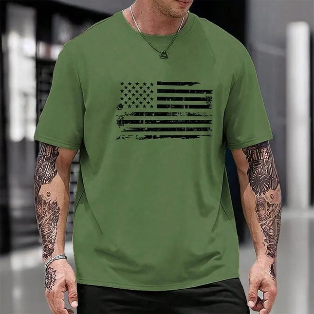 2024 New Men's Round Neck T Shirt Eagle Flag Printed T-Shirt Tops Summer Men's Sports Big Size Clothing Fitness Short Sleeve