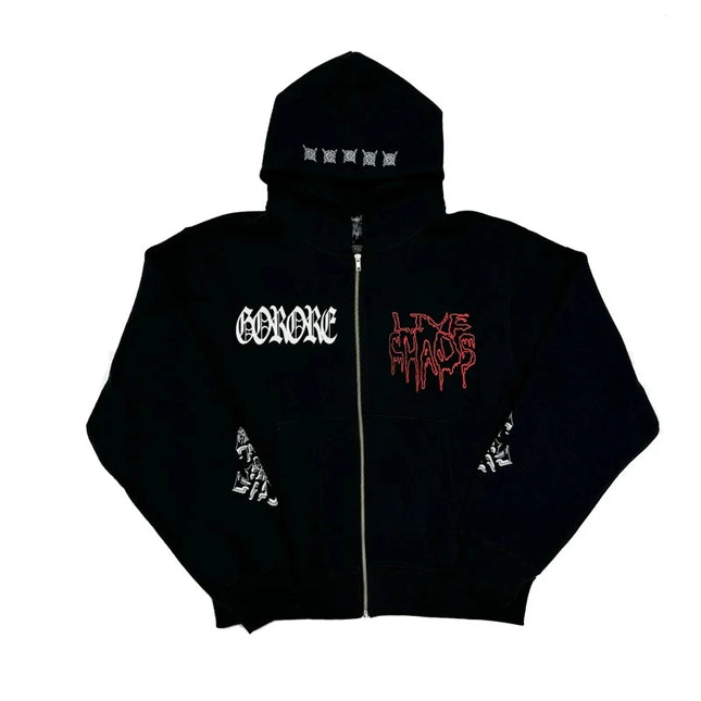Y2K Vintage Letter Print Loose Hip Hop Punk Long Sleeved Hoodies Women Street Clothes Harajuku Sweatshirts Zipper Cardigan Coat