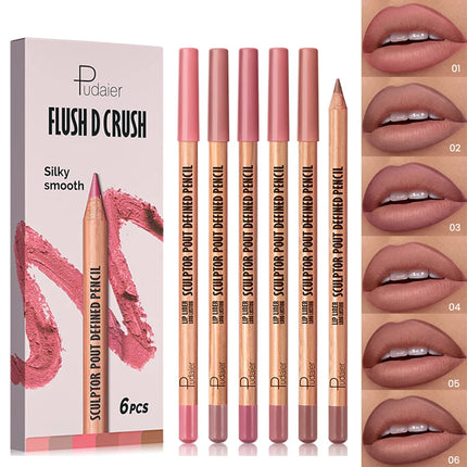 6pcs Berry Purple Lip Liner Pencil Set Velvet Matte Wooden Lipliner Lipstick Pencil Long-Lasting Pink Brown Lip Contour Pencil