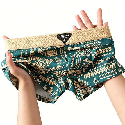 3pcs/set Fashion Men Underwear Men's Retro Geometric Print Boxer Briefs Soft Breathable Mid-Waist Underwear Comfortable Shorts
