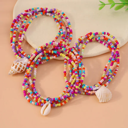 3pcs/set Boho Multi-layer Shell Conch Anklet for Women Girls Handmade Beaded Ankle Bracelet Summer Beach Jewelry Gift