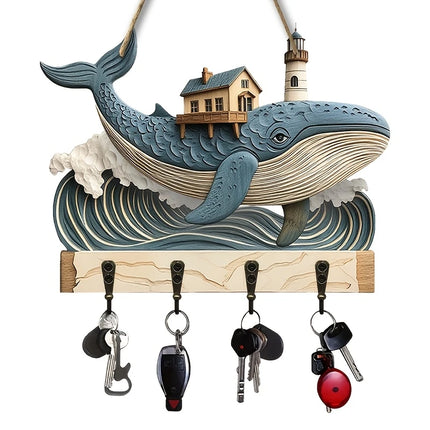 1 Piece 2D Wooden Hanging Decoration with Household Key Hook Whale Pattern Wooden Key Hangers Wall Wall Mount Room Decoration