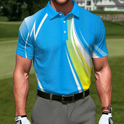 Men's Geometric Golf Sports Polo Shirts Short Sleeve Polo Shirts Collared Shirts Casual Athleisure Buttons Summer Polo Shirt
