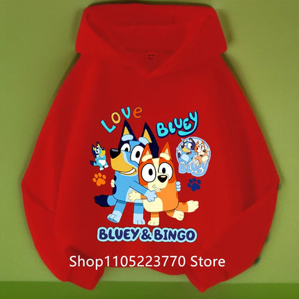 Kids Bluey Hooded Sweatshirt Fall Winter Warm Soft Pullover Comfortable Playwear for Boys Girls