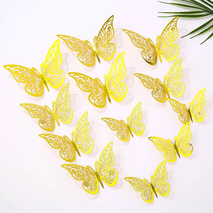 12pcs/Set 3D Hollow Butterfly Wall Stickers Bedroom Living Room Stickers for Wedding Party Decoration 3D Fridge Decals Wallpaper