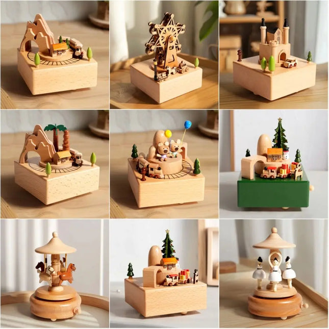 Wooden Material Wooden Carousel Music Box Ballet Dancing Girl Rotating Carousel Rotatable Music Box Vintage Style Retro Design