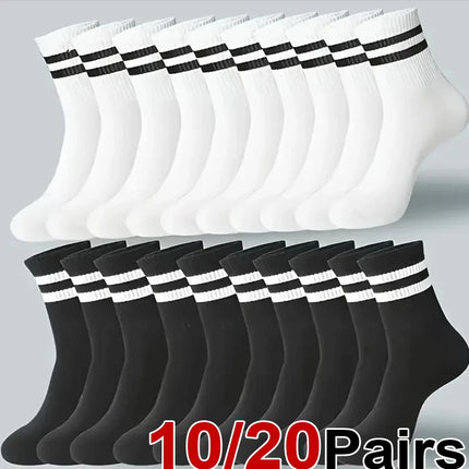 10/20 Pairs Striped Crew Socks - Men Women Breathable All-Season Casual / 10/20 Paires Chaussettes Rayées - Unisexe