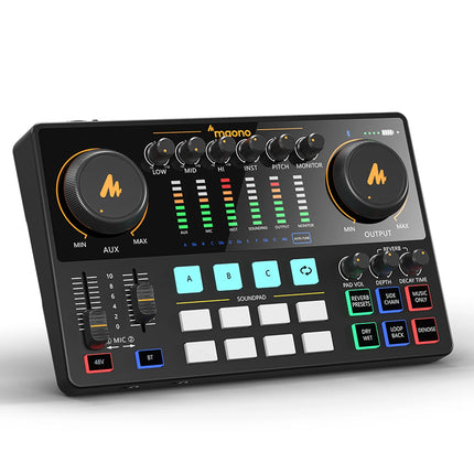 maonocaster AME2 Sound Card Maonocaster Audio Interface Podcast Equipment Studio All-In-One Mixer for Live Streaming,Guitar,PC