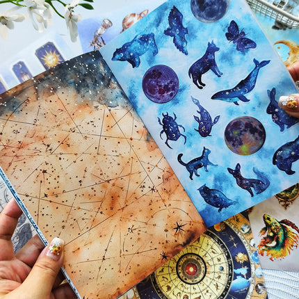 Random Cover 40 Sheets Aesthetics Retro Astronomy Sticker Books, Star-Shaped Animal Stickers for Adult DIY Planners Junk Journal