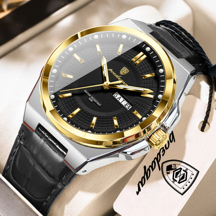 POEDAGAR High Quality Fashion Men's Wristwatch Waterproof Luminous Date Week Business Quartz Men's Watches Leather Men Watch Reloj