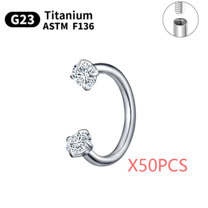 Wholesale 5/50PCS G23 Titanium Eyebrow Piercing Nose Ring Septum Helix Cartilage Piercing C rod Body Jewelry For Women