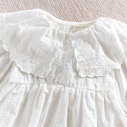 Baby autumn embroidered lace lace collar long-sleeved Ha dress dress, sweet one-piece dress for baby girls, first birthday eveni