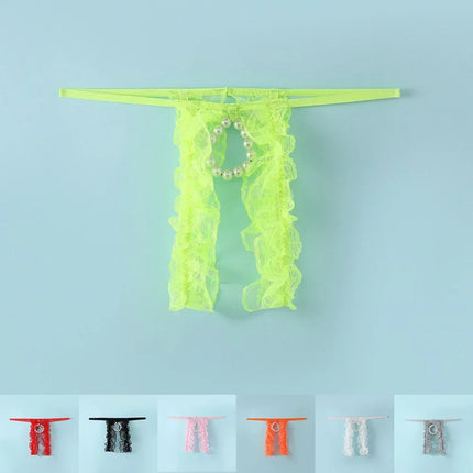 Men Lace Sexy T-Back Open Crotch Thongs Low Waist Open Butt Underwear G-String Men Clothes Inner Wear Bare Buttocks Panties
