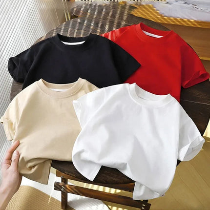 Summer Solid Cotton Casual Short Sleeve T-shirts for Children Girls Baby Clothes Kids Boys Toddler High-quality Tops White Red Black