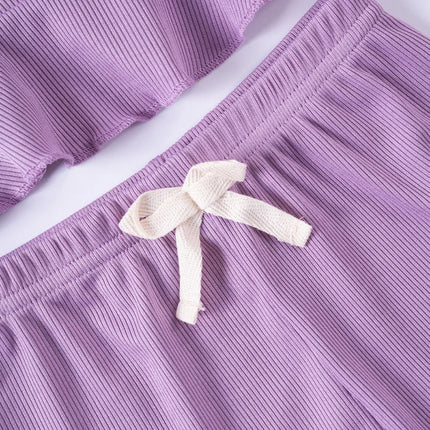 Summer 2024 New Baby Girl Solid Color 2pcs Bow Halter Ruffle Top + Shorts Fashion Comfortable Breathable Cute