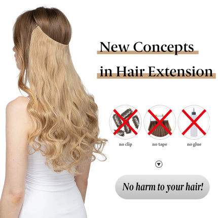 Synthetic No Clip Wave Hair Extensions Ombre Natural Black Blonde Pink One Piece False Hairpiece Fish Line Fake Hair Piece