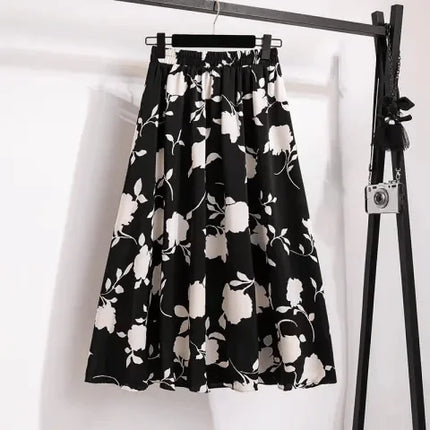 High Waist Draped A-Line Skirt plus Size Summer Fashionable Midi Length Hip Concealing Women's Skirts Casual Vine Pattern