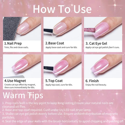3 PIECES --- Super Bright Rainbow Candy Cat Eye Series for Nail Art DIY and Women's Salons, with Shiny Luster