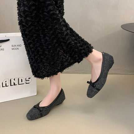Fur Lining Women Flats Shoes Concise Round Toe Butterfly-knot Shoes Comfort Soft Sole Outdoor Shoes 2026 Spring Autumn Loafer