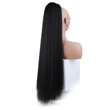 Extra Long Yaki Straight Synthetic Ponytail Extensions 30 Inch Synthetic Drawstring Ponytails Puffy Yaki Straight Hair Extension