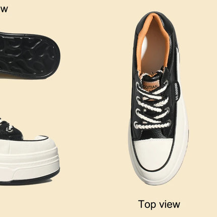 Fujin 9cm 3 inch comfortable platform sneakers for women Genuine Leather Women Vulcanized Shoes Platform High Heels Casual Shoes