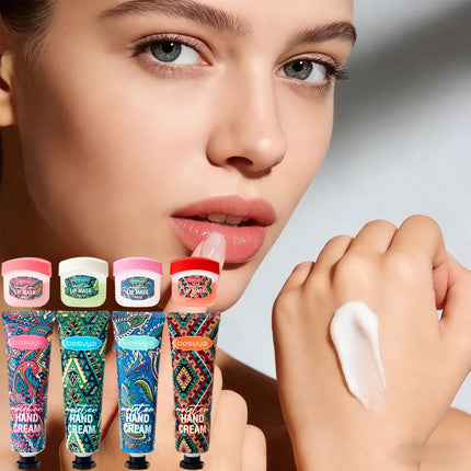 8-piece Lipstick + Hand Cream Set, Fruit Flavor, Long-lasting Hydration, Light and Non-Greasy, Daily Care, Christmas Gift