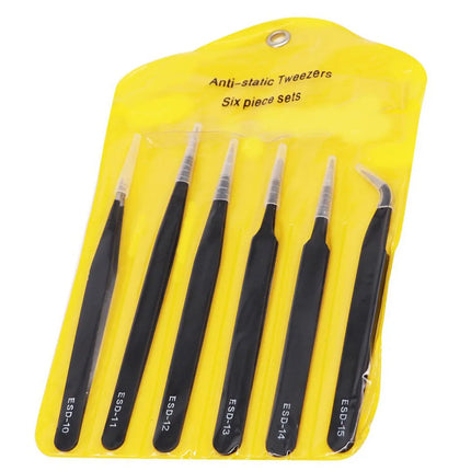 6pcs Anti-Static Stainless Steel Tweezers Precision Maintenance Industrial Repair Curved Working Model Making Hand Tool