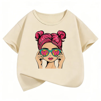 Fashion Girl Design Printed T-Shirts Soft Short Sleeve Kids Children's T-shirt Girls Summer Spring Casual Top Tee Shirt