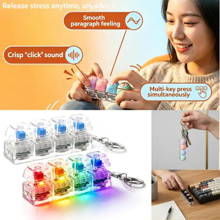 HOT Sales Fingertip Keyboard Keychain RGB Keyboard Fidget Toy with Lights for Stress Relief Decompression Calming Accessories