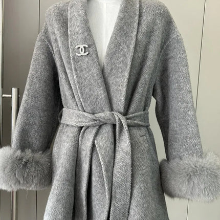 DFDG Short Lace-Up Lapel Cashmere Wool Coat for Women's Fashion Temperament 2024 Autumn and Winter New Collection