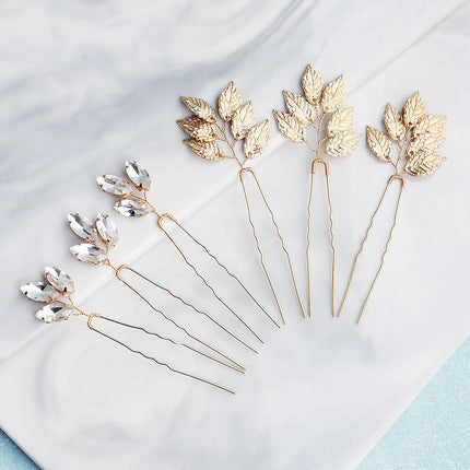 3PCS Bridal Wedding Hair Accessories Gold Color Leaf Hair Pins Clips for Women Jewelry Bride Headpiece Headwear Headdress Gifts