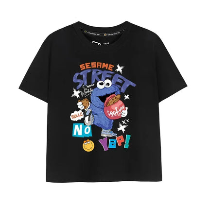 Sesame Street Cookie Monster Print Kids T-shirt Summer Casual Cotton Short Sleeve Boys Girls Cartoon Tee