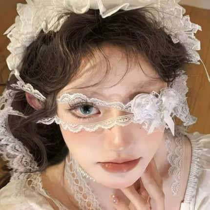 1/2Pcs Halloween Sweet Cool Punk Cross Eye Mask Lolita Dark Gothic Style Lace Bow Cosplay Accessories Women Bowknot Eye Mask