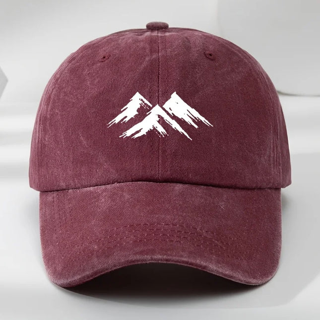 Interesting baseball cap, mountain print, outdoor men's casual sports, breathable duckbill cap, washed retro sun hat