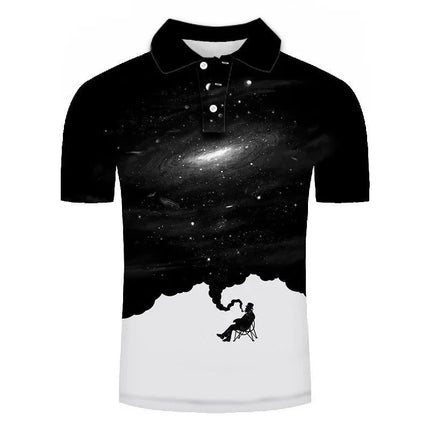 Summer Casual 3D Digital Printed Polo Shirt with Collar for Elderly and Smoking Short Sleeved Top