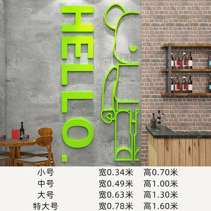 Cartoon Bear Wall Sticker with Hello Letter Acrylic Mirror Wall Decal Self-adhesive DIY Living Room Bedroom Home Decor