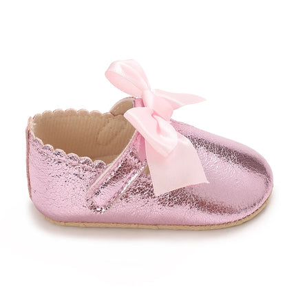 Spring And Autumn Bow 0-18 Months Newborns Wearing Outward Walking Shoes With Durable Soft Sole And Non Slip Princess Shoes
