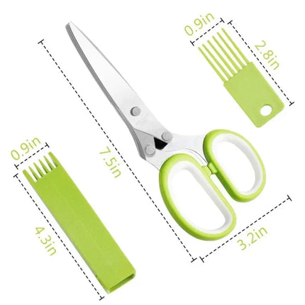 Herb Scissors Stainless Steel 5 Blade Kitchen Shears Household Vegetable Cutter with Cover Multifunctional Kitchen Gadgets