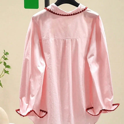 Fall New Arrivals Women's Stylish Contrast-Trim Oversized Casual Long-Sleeve Shirt 2025 New Collection
