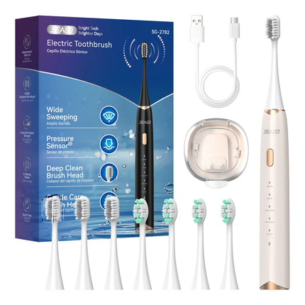 Seago Electric Toothbrush with 8 Replaceable Toothbrush Heads and Toothbrush Holder Pressure Sensor 5 Modes Smart Timer SG-2782