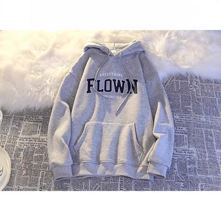 Thickened Fleece Hoodie Women's Autumn Winter American Retro Letter Loose BF Style Casual Jacket Comfortable Polyester Long S...
