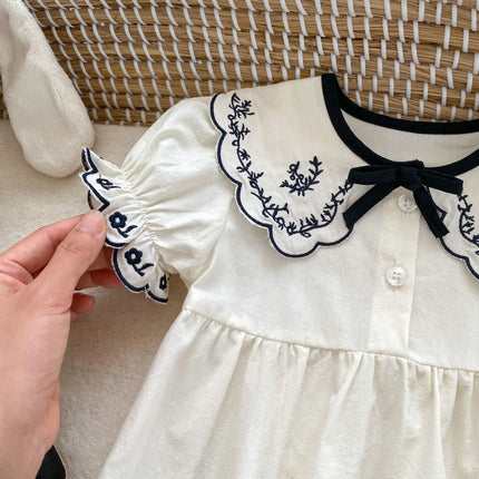 Baby Summer Clothes Embroidered Baby Short-sleeved Jumpsuit Baby Bow Tie Rompers Cute Newborn Girls Cotton Outfits
