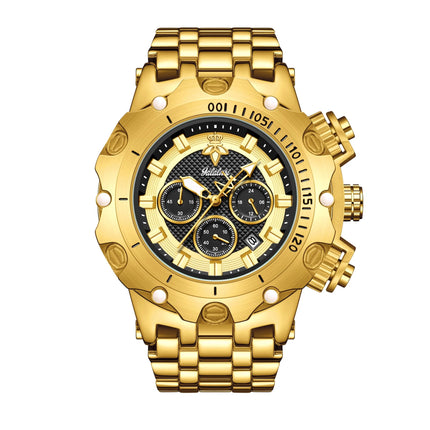YaLaLuSi Men's Multifunctional Luxury Watch, Gold Strap with Atmospheric Dial, Fashionable and Practical Gift Box