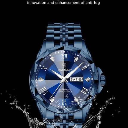POEDAGAR Fashion Luxury Men Watch Top Original Waterproof Luminous Date Week Man Wristwatch Stainless Steel Quartz Men's Watches