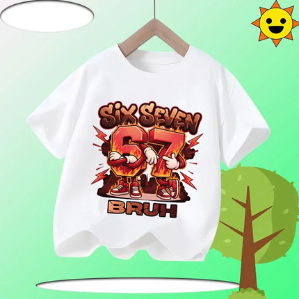 Boys T Shirts 6 To 7 Years T-Shirt 67 Number Print Casual Italian Brainrot Summer Top Suitable for Funny Gift for Casual Attire