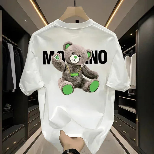 2026 Fashion Pure Cotton Bear Printed Short-Sleeved T-Shirt Unisex plus Size Comfortable Casual Top for Men And Women