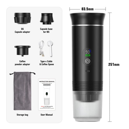 DENOKIN Portable Espresso Coffee Machine With Digital Display 3-in-1 Capsule Coffee Maker for Car & Home Camping Coffee Maker