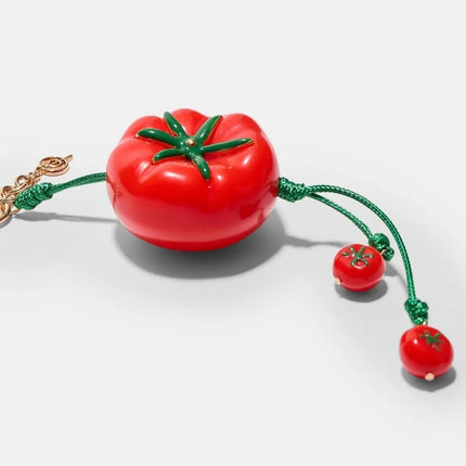 Mini Alloy Material Rope Keyring Cute Elegant Resin Fruit Shape Keychain Red Tomato Heart Bag Pendant Charms School