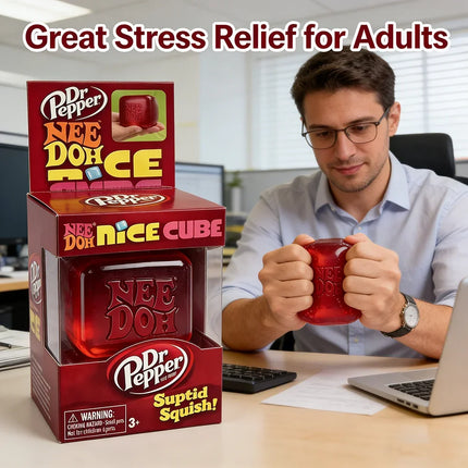 &Dr Pepper x NeeDoh Nice Cube Squishy Stress Relief Toy, Soft Squeeze Fidget Cube for Kids & Adults, Anxiety Relief Sensory Toy