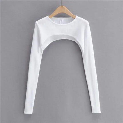 Women's Long Sleeve Crop Top T-shirts Spring Autumn Y2k Aesthetic Clothes O-neck Black White Sexy Harajuku Knitted Tshirt 2023
